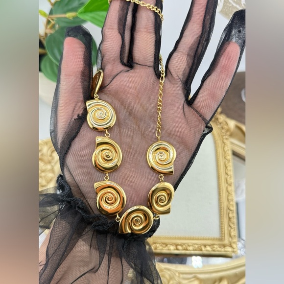 Gold Swirl Statement Necklace – Stainless Steel, Real Gold Plated - Picture 12 of 17